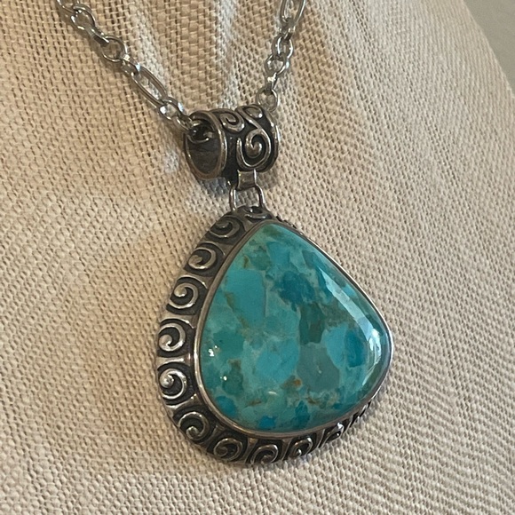 Vintage Turquoise and Sterling Silver Necklace - Picture 2 of 5